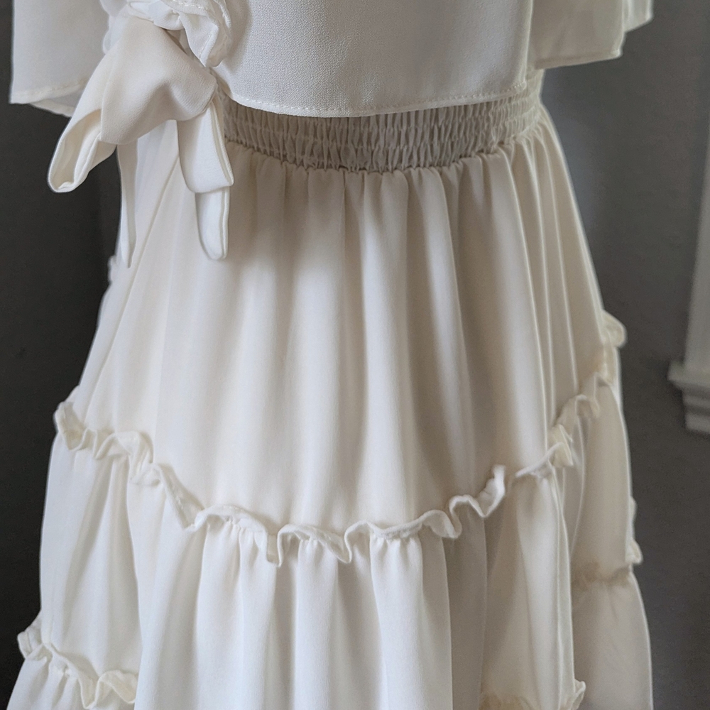 Mable By Anthropologie Cream Ruffle Tiered Mini Dress Romantic Preppy - Picture 7 of 12